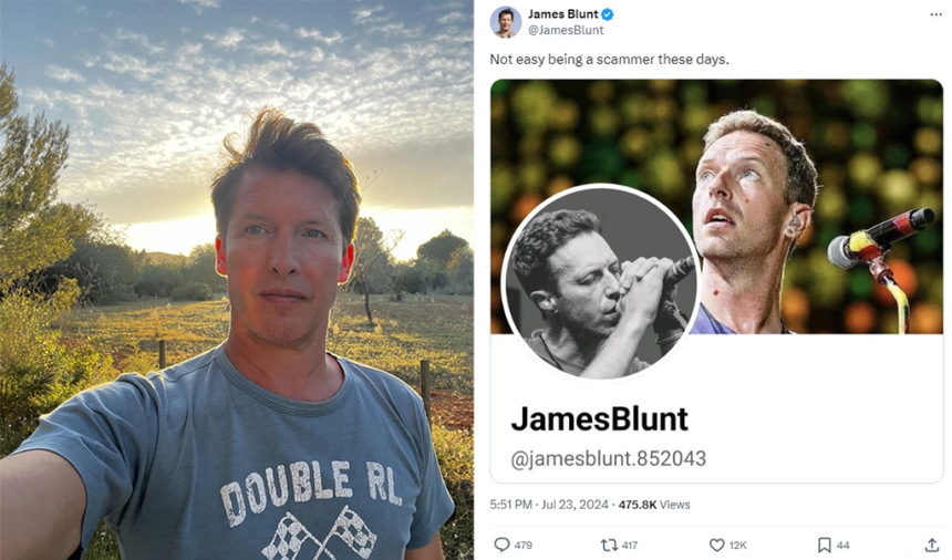 James Blunt exposed scammers using Chris Martin's photos on a fake account. The singer humorously called out the mistake on X, with fans joining in the laughter.