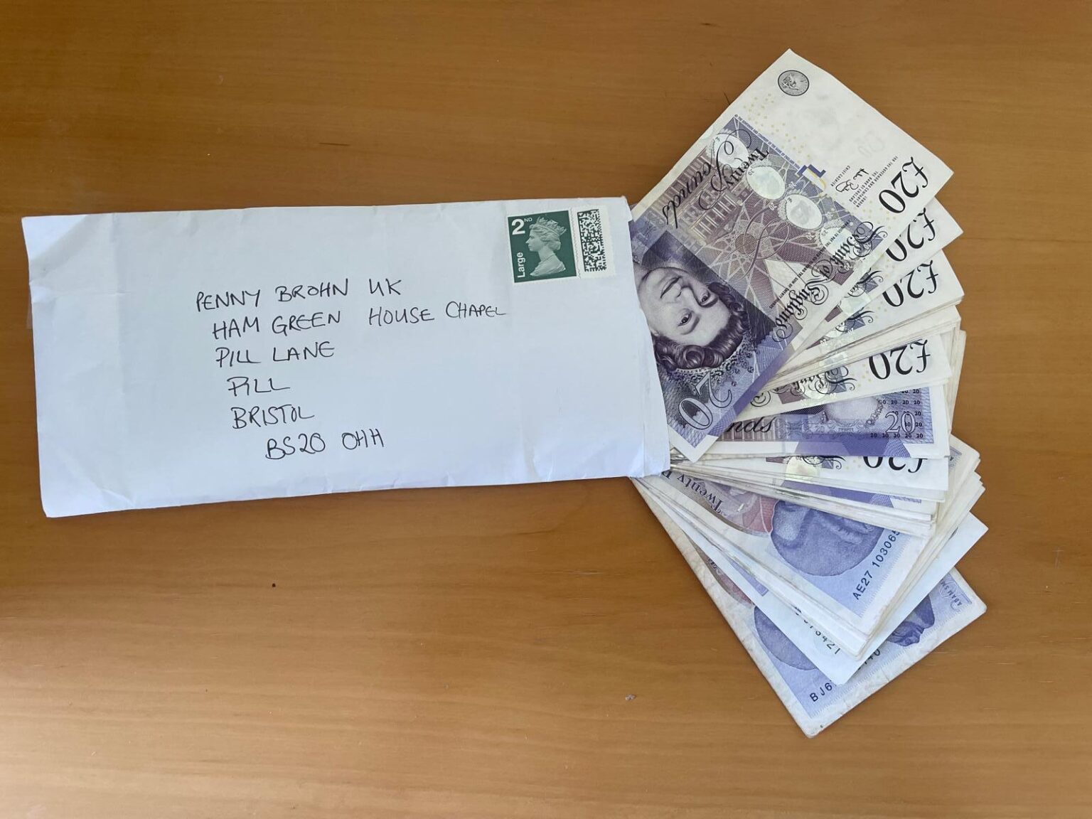 An anonymous Good Samaritan is sending cash-filled envelopes to UK charities, with the latest donation of £1,060 going to Penny Brohn UK. It's the fifth such gift since May.