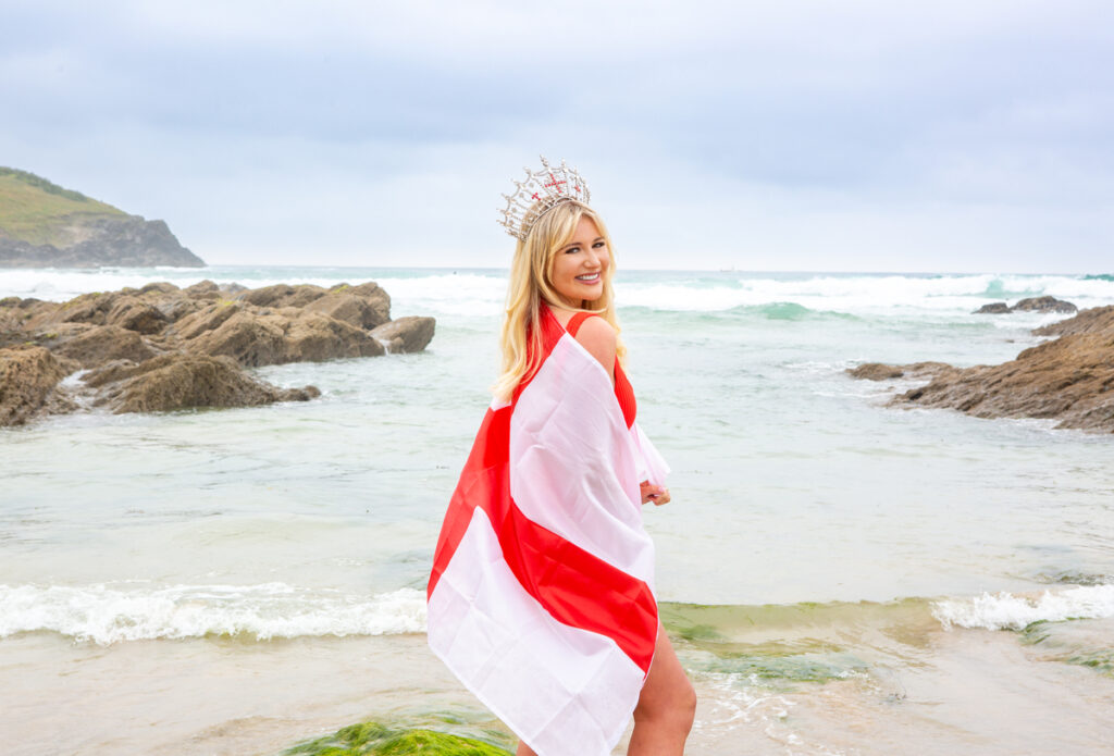 Miss England Milla Magee supports the Three Lions ahead of their Euro 2024 quarter-final against Switzerland. Posing in Newquay, the plus-size beauty encourages fans to unite behind the team.