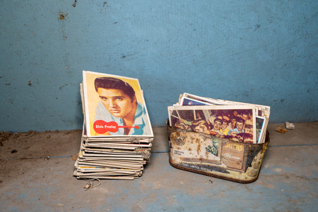 A rare set of 1956 Elvis Presley trading cards, potentially worth $1,500, was found in an abandoned Ontario home. Some cards were in near perfect condition despite the dilapidation.