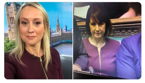 Sky presenter Sophy Ridge and Chancellor Rachel Reeves wore identical burgundy jackets, sparking humor and social media comments during the King's Speech coverage.