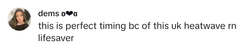 Social media comment on the post of A woman shares a viral TikTok hack for instantly cooling down hot cars by pumping the driver's door. Perfect timing for the UK's mini heatwave. 7 million views!