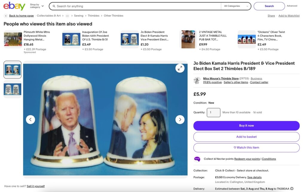 Sellers cash in on Kamala Harris' popularity with unofficial merchandise like t-shirts, caps, and flags. Get your "Kamala 2024" gear starting at just £1.15 on AliExpress.