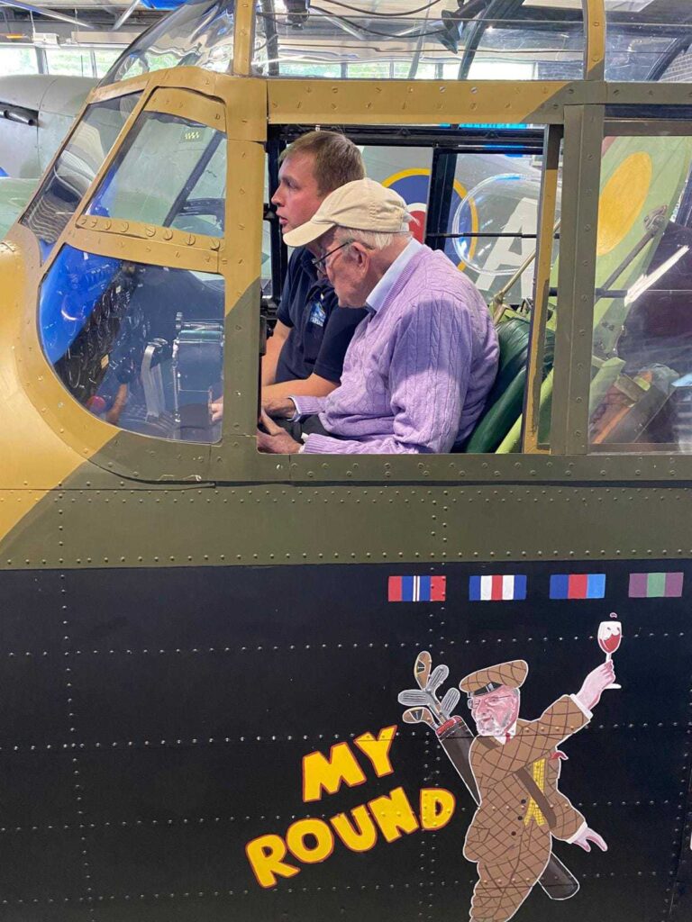 WW2 RAF veteran Roy Oldcorn, 100, took to the skies again in a Lancaster Bomber simulator. He piloted from Manston, Kent, to London City Airport, celebrating his milestone birthday.