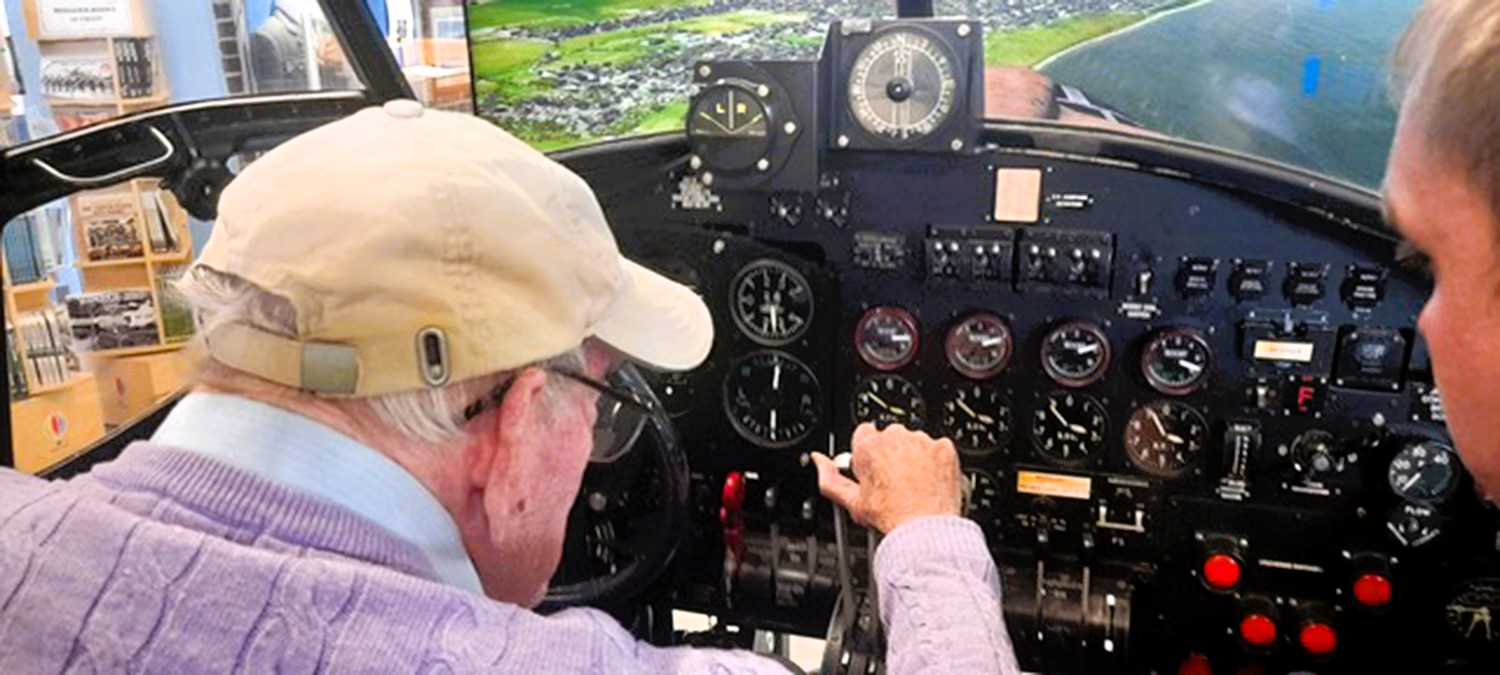 WW2 RAF veteran Roy Oldcorn, 100, took to the skies again in a Lancaster Bomber simulator. He piloted from Manston, Kent, to London City Airport, celebrating his milestone birthday.