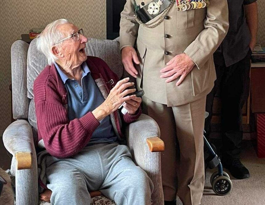 WW2 hero Harry Filby, 99, finally receives his long-overdue War Medal 1939-45 on his birthday, thanks to Elgar Care's surprise application. Heartwarming celebration in Hereford.