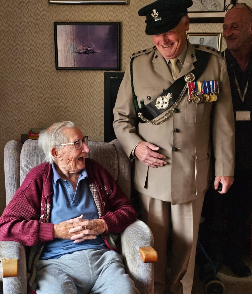 WW2 hero Harry Filby, 99, finally receives his long-overdue War Medal 1939-45 on his birthday, thanks to Elgar Care's surprise application. Heartwarming celebration in Hereford.