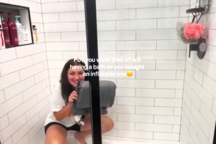 An ingenious £40 hack by Kenzi Galban to enjoy a bath in a shower-only apartment. Her inflatable bathtub solution has captivated millions online. See how!