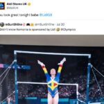 Aldi and Lidl's playful rivalry escalates as Aldi jokes about a gymnast's outfit resembling Lidl's colors, sparking amused customer reactions and cheeky social media exchanges.