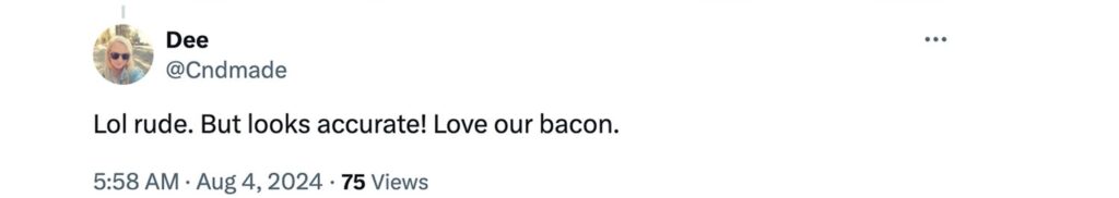 Social media comment on the post of Canadian Olympic gymnasts' streaky bacon-like tracksuits spark online hilarity during the Paris 2024 games. Fans can't unsee the meaty resemblance, adding humor to the event.