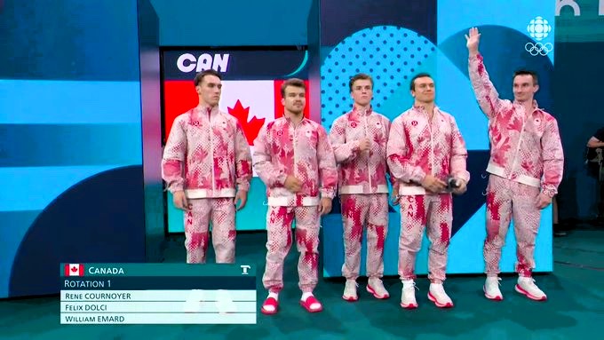 Canadian Olympic gymnasts' streaky bacon-like tracksuits spark online hilarity during the Paris 2024 games. Fans can't unsee the meaty resemblance, adding humor to the event.