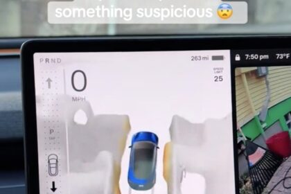 A man captures his Tesla detecting a 'suspicious' hidden figure behind a wall, sparking viral intrigue on TikTok with over 6.2M views, though he believes it's just a software glitch.