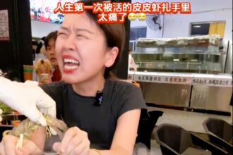 A woman shrieks in pain as a live 'thumb-splitter' mantis shrimp spears her hand at a suki restaurant in China. The shocking incident was caught on camera and shared online.