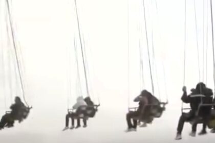 Fairgoers stranded 200 feet high on Six Flags ride in Mexico City after bad weather halts attraction mid-air. Thrill-seekers safely rescued after a terrifying ordeal.