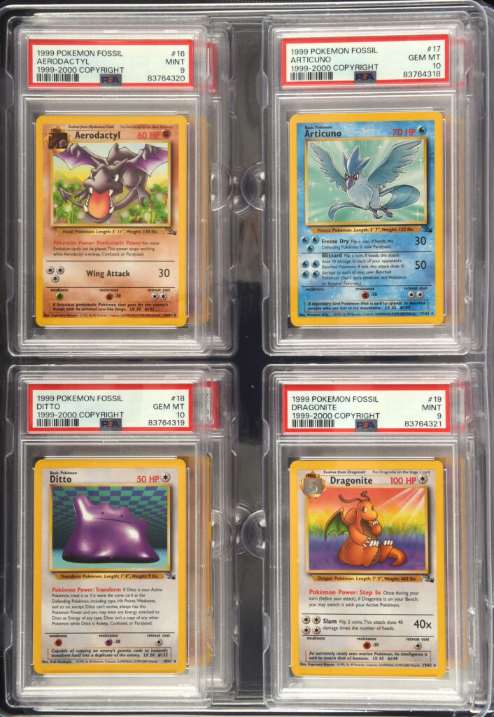 An iconic first-edition Pokémon base set, including Shadowless Charizard, is set for auction up to £12,000 at Ewbank's in Surrey. Also featured: a Pokémon Fossil booster box worth up to £10,000.