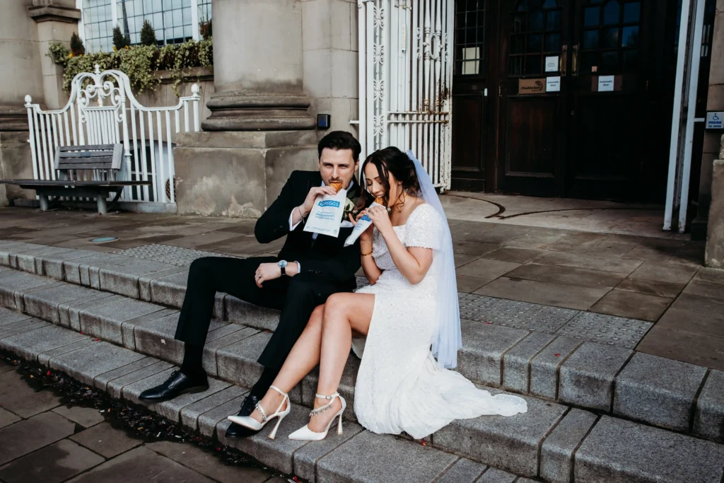 A newlywed couple celebrated with Greggs sausage rolls after their ceremony, capturing the fun moment in photos that went viral, delighting fans of the iconic British snack.