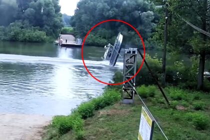 A police boat in Hungary did a backflip after hitting a steel cable, captured in shocking footage. The captain fell overboard uninjured, but the boat was severely damaged.