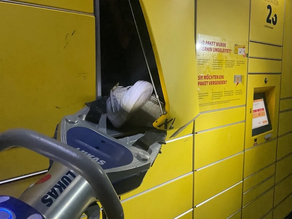 Teenager rescued by firefighters after friends lock him in a DHL parcel locker as a prank. The Dortmund incident required heavy equipment to free the uninjured boy.