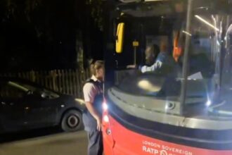 Two stubborn bus drivers in Harrow blocked a road in a stand-off over right of way, causing police to intervene. The bizarre incident was filmed and shared online.