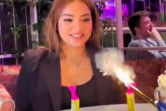 Birthday dinner takes a wild turn as friends accidentally light fireworks instead of candles on the cake, sparking chaos and laughter in viral TikTok video.