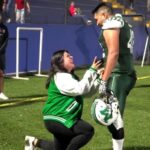 Bride-to-be Diana surprises her partner Rigo by proposing on an American football field during a university match, sparking cheers and going viral with 253,000 TikTok views.