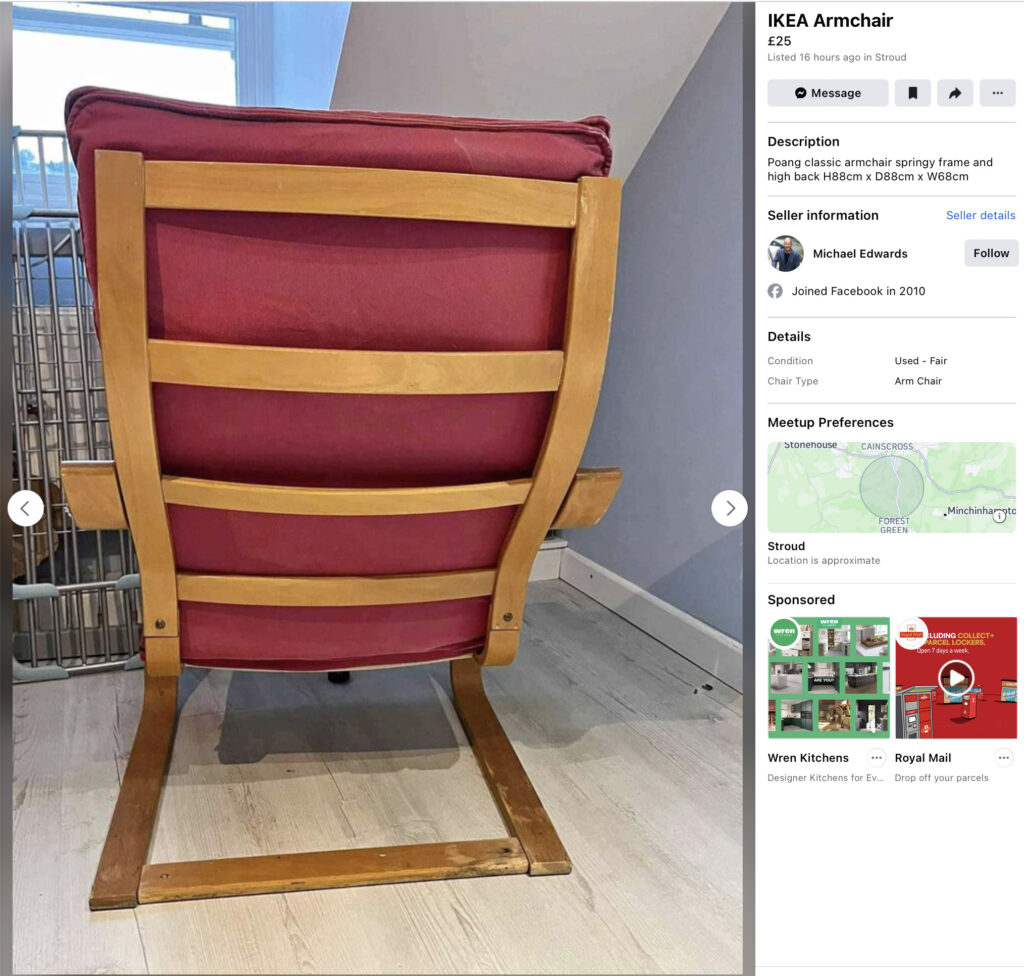 Eddie the Eagle sells old Ikea armchair and bookshelf on Facebook Marketplace. Get a piece of celebrity history as the Olympic star clears out his used furniture in Stroud.