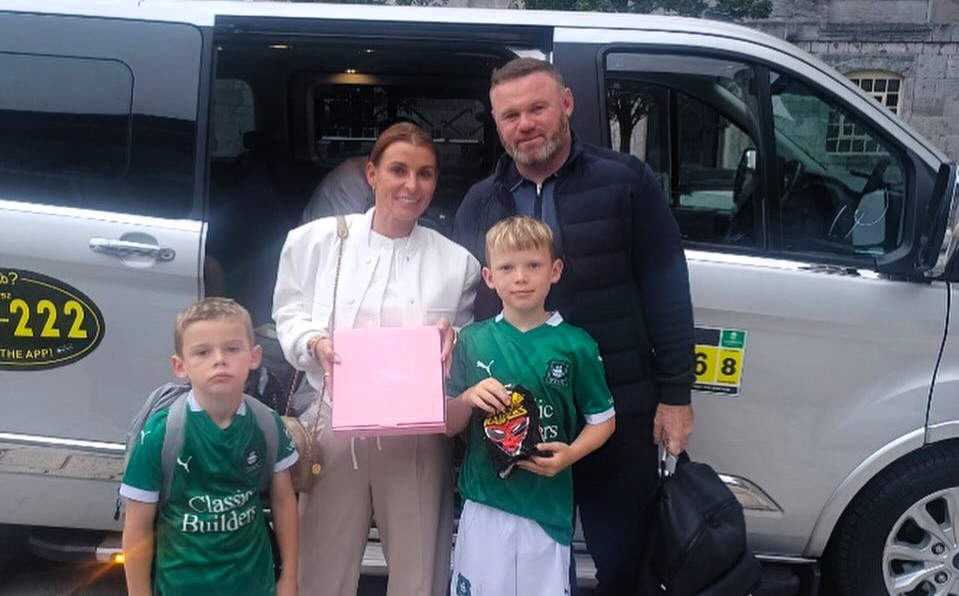 Wayne Rooney hitched a taxi ride with his family after Plymouth Argyle’s 1-0 defeat to Stoke City, as fans and locals celebrated the football legend supporting local businesses.