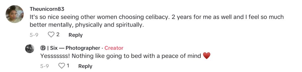 Social media comment on the post of After 7 years of celibacy, Alexis Turner shares her journey of spiritual growth and self-discovery, inspiring others to embrace a life focused on personal values and goals.
