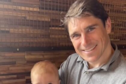 Jockey Harry Skelton shares adorable moments from baby Rory's first holiday in Cornwall, where the five-month-old meets a donkey and enjoys beach walks with his parents.