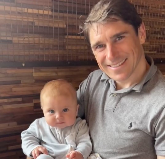 Jockey Harry Skelton shares adorable moments from baby Rory's first holiday in Cornwall, where the five-month-old meets a donkey and enjoys beach walks with his parents.