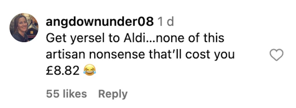 Social media comment on the post of TV star Kate Lawler fumes over paying £8.82 for a sourdough loaf in London, sparking fan reactions urging her to shop at Aldi instead. "Shocking scenes in London."