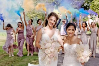 Penguin-loving couple tie the knot after a zoo proposal involving the adorable birds. Louise and Naomi’s fairytale wedding even featured penguin-themed tables and gifts!