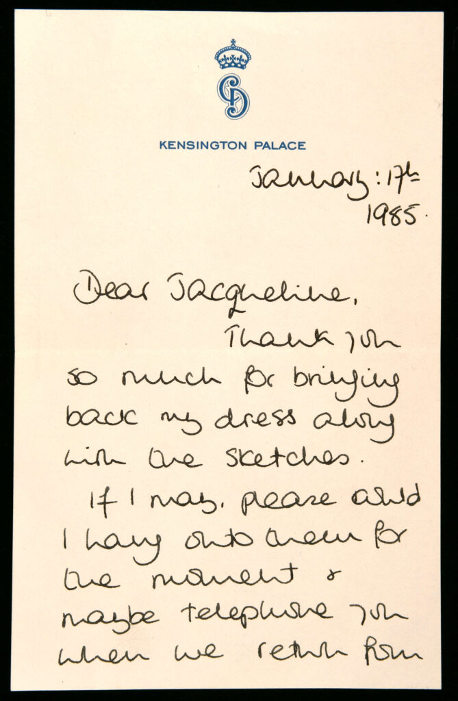 Princess Diana's 1985 dress designs by Jacqueline Mills, including letters and sketches, sell for over £20,000 at auction, far exceeding expectations. A royal fashion legacy!