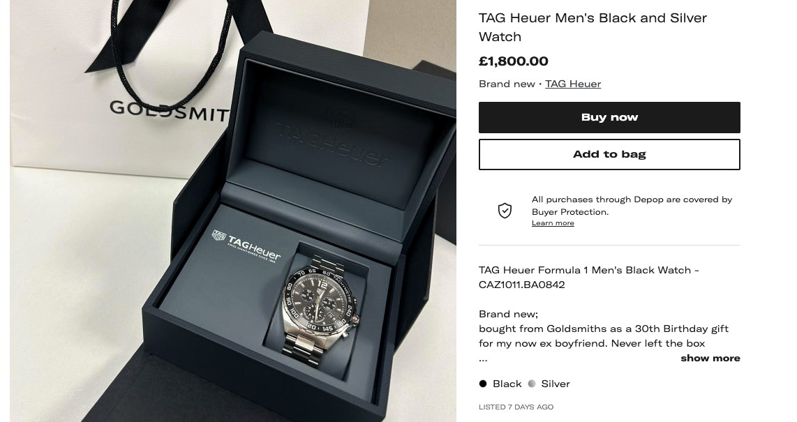 Seller gets revenge on ex by listing unused TAG Heuer watch for £1,800 on Depop after their split, turning a breakup into profit. Another ex’s trainers sold for £400!