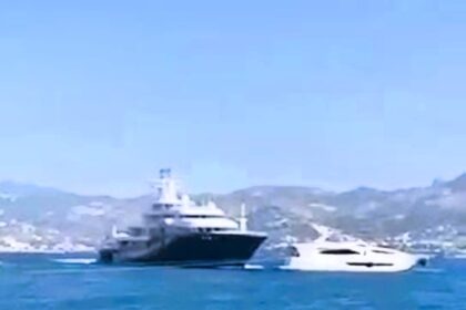 Shocking footage shows a $125m super yacht colliding with a smaller vessel off Bodrum, Turkey. Despite major damage, no injuries reported. Coast Guard investigates.