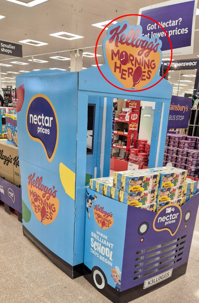 A Kellogg's cereal display at Sainsbury's sparked laughs after shoppers misread "Morning Heroes" as "Morning Herpes" due to a spoon-shaped 'O', causing a social media stir.