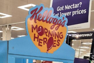 A Kellogg's cereal display at Sainsbury's sparked laughs after shoppers misread "Morning Heroes" as "Morning Herpes" due to a spoon-shaped 'O', causing a social media stir.