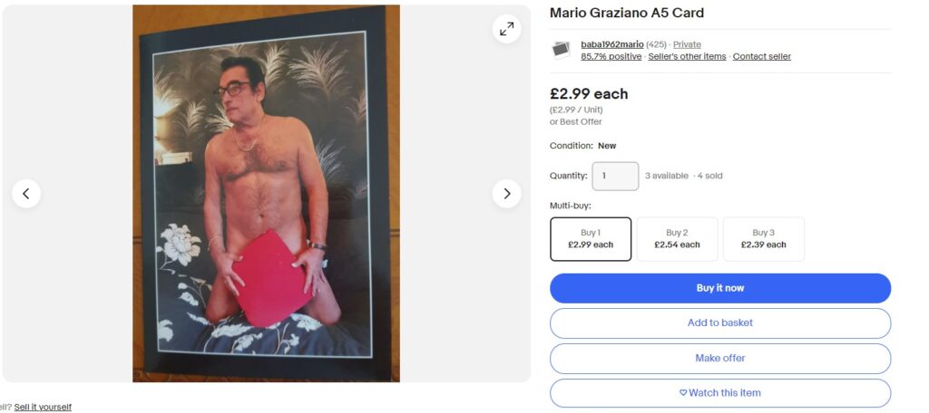 Grandad Mario Graziano, the 'Italian Stallion,' goes viral for his raunchy eBay and Facebook ads, raking in cash with sexy poses and unique resale listings.