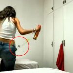 A woman was forced to strip during a frantic encounter with a flying cockroach. Elena González's viral TikTok video shows her battling the insect, which ends up crawling on her, sending her into a panic.