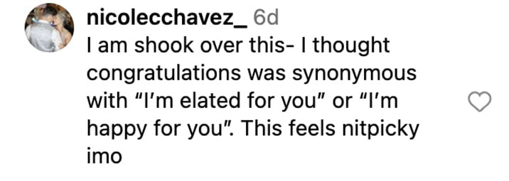 Social media comment on the post of An etiquette expert advises against saying 'congratulations' to newly-engaged couples, suggesting it can imply an achievement rather than a mutual decision. Instead, express happiness or best wishes.