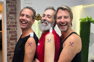 Chesney Hawkes got his first tattoo, the West Ham crest, alongside his childhood friend Vic Irvine, who is battling Stage 4 lung cancer, as a heartfelt show of support.