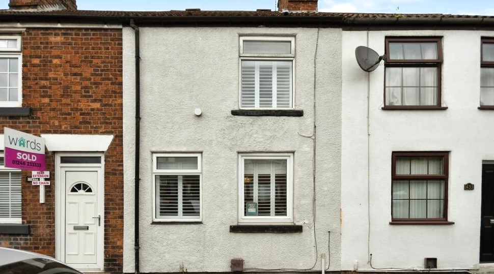 Quirky two-bed home in Chesterfield hits the market for £150K—with no front door! Discover why this unique property is leaving buyers baffled and sparking online jokes.