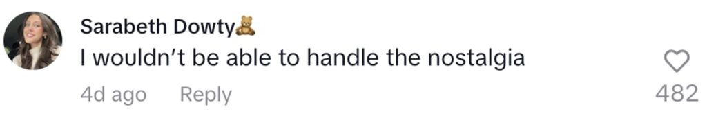 Social media comment on the post of Disney superfan Valeria Evans honeymooned at The Inn at Entrada, the set of *High School Musical 2*, recreating iconic scenes and sharing the nostalgic experience on TikTok.