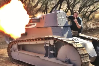 Kameron Swinney, 34, spent $50,000 building a 16ft replica of a WW1 FT-17 tank in his backyard. Combining his love for history and welding, his community is loving the unique project.