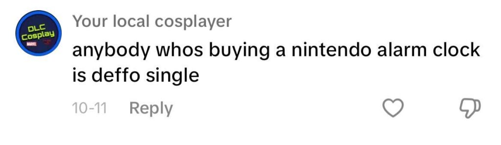 Social media comment on the post of Nintendo's new alarm clock, Alarmo, is designed exclusively for single gamers, waking them up with iconic sounds for £89.99.