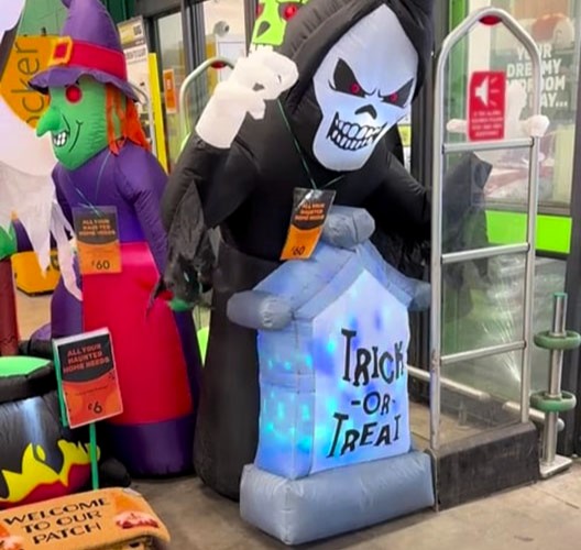 Homebase shoppers were left in stitches after spotting a Grim Reaper Halloween decoration appearing to 'hump' a gravestone, with the hilarious display going viral online.