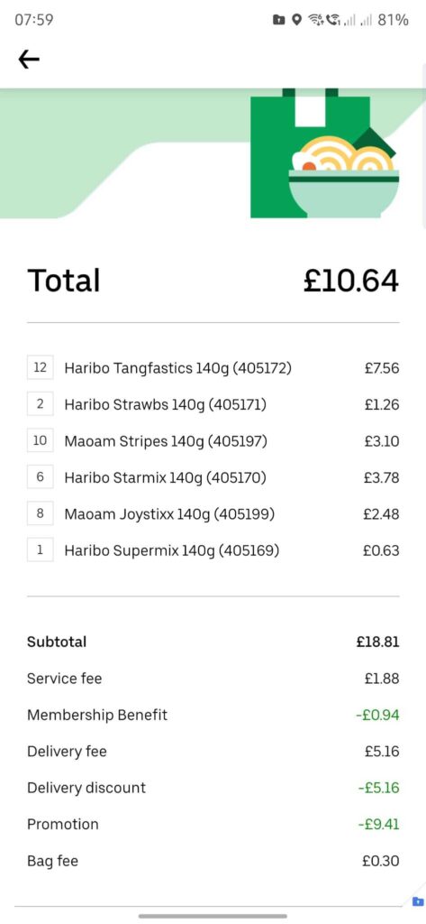 Savvy shopper snags 39 bags of sweets for just £10.64 using UberEats discounts. His sweet haul went viral, inspiring others to take advantage of the deal.