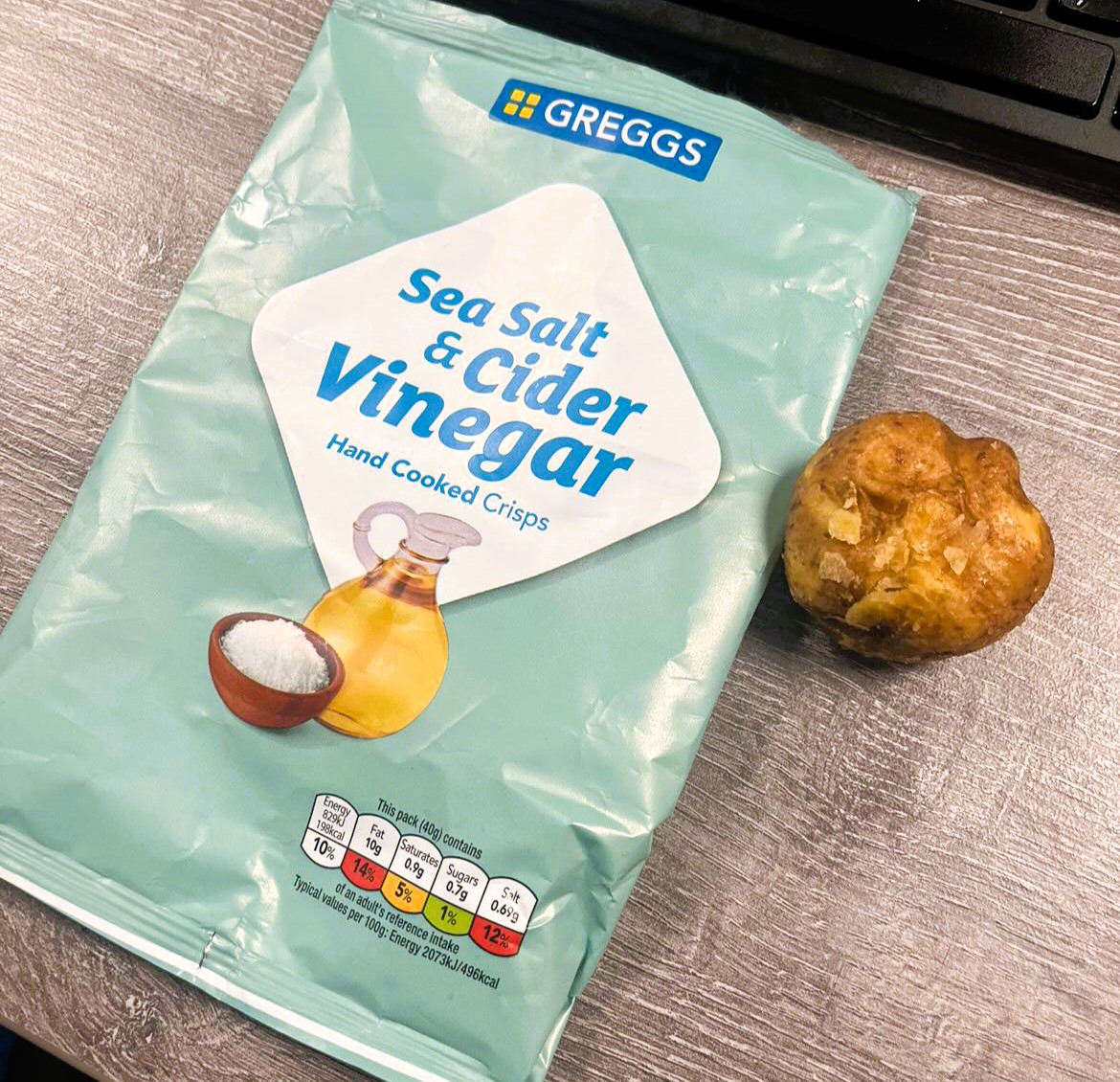 A woman was shocked to find an entire potato in her Greggs crisp packet, sparking laughter in the office and earning her a £15 voucher from the popular bakery chain.