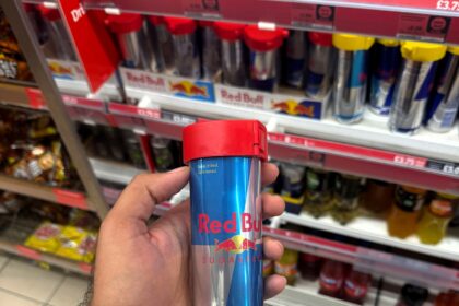 Shoppers puzzled as £1.90 Red Bull cans tagged with anti-theft tops at Mayfair Sainsbury’s. Security tags raise eyebrows amid rising theft prevention measures.