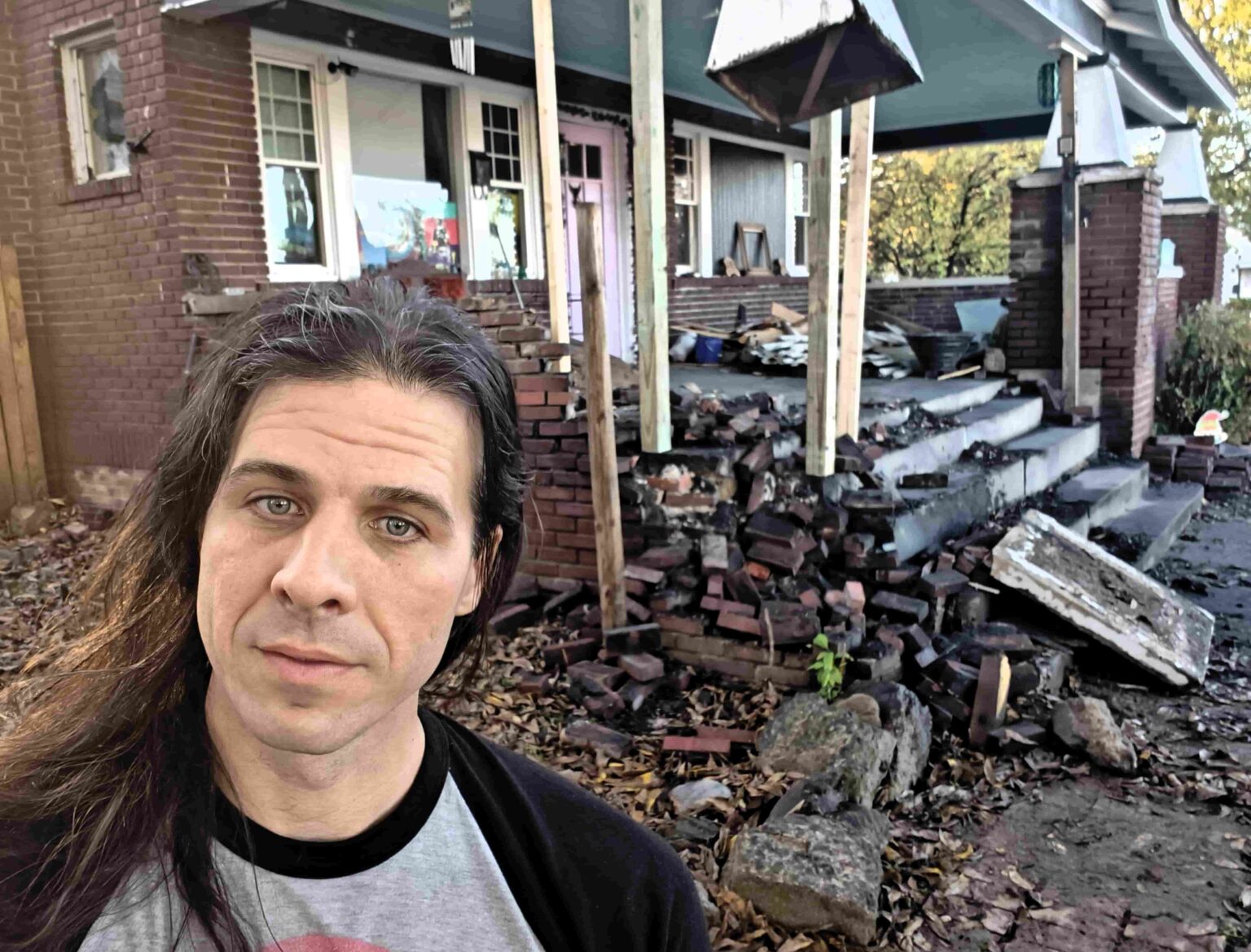 A man was left in shock after a car smashed through his Arkansas home, destroying the porch and causing up to $50,000 in damage. His family was inside but unharmed.